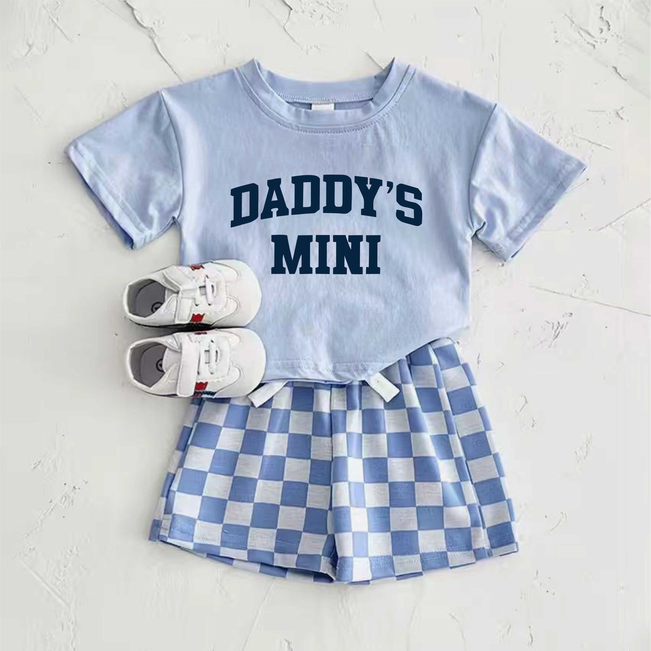 DADDY'S MINI Baby Blue Slogan Print T-shirt and Plaid Pants 2-Piece Set - Blue - 2-3T - image 1