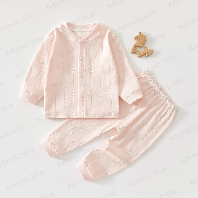 Baby Solid Color Thermal Underwear 2 Pieces Set - Pink - 2-3T - image 3