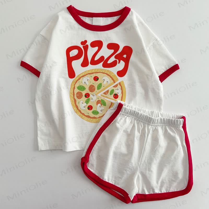 Baby Pizza Print T-shirt and Shorts 2-Piece Set - White&Red - 3-5T - image 1