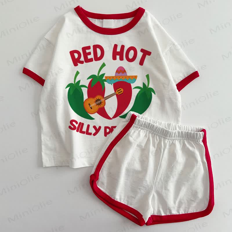 RED HOT SILLY PAPPERS Baby T-shirt and Shorts 2-Piece Set - White&Red - 3-5T - image 1