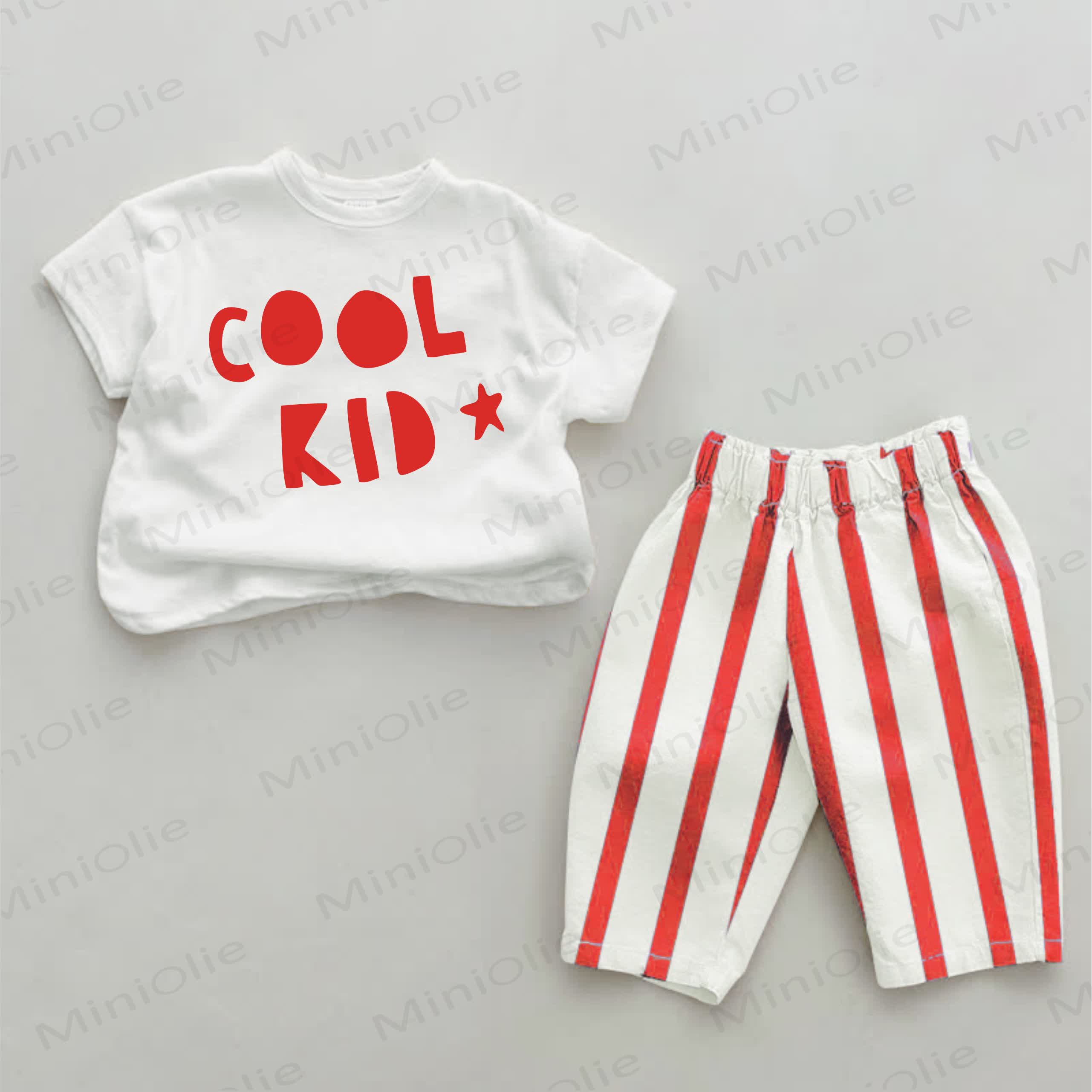 COOL KID Baby Casual Red Vertical Striped 2-piece Set - White&Red - 2-3T - image 1
