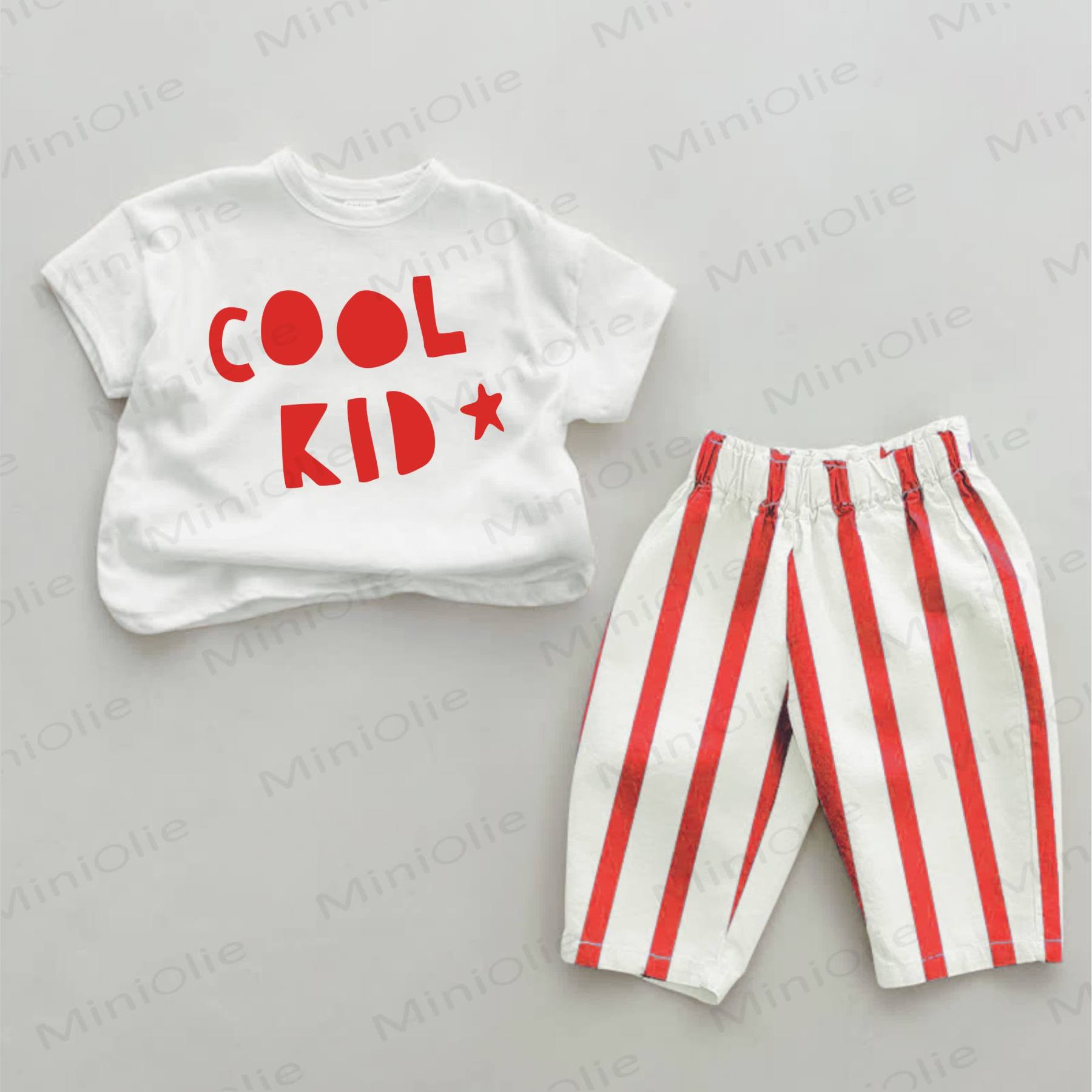 COOL KID Baby Casual Red Vertical Striped 2-piece Set - White&Red - 2-3T - image 1
