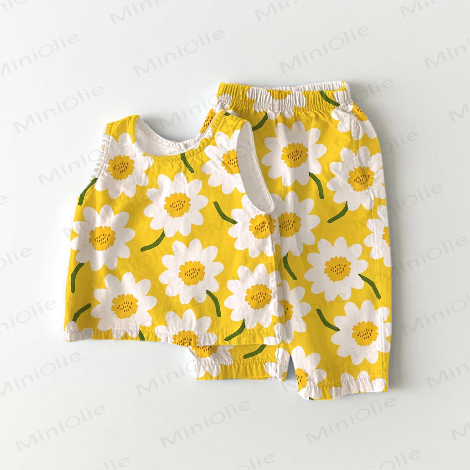 Baby Girls Yellow Flower Print Sleeveless 2-piece Set - Yellow - 3-4T - image 1