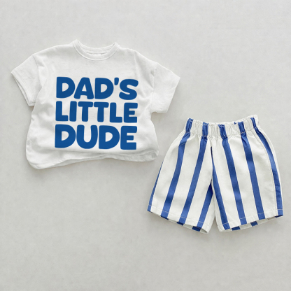 DAD' LITTLE DUDE Baby Blue Vertical Striped 2-piece Shorts Set - White&Blue - 2-3T - image 1