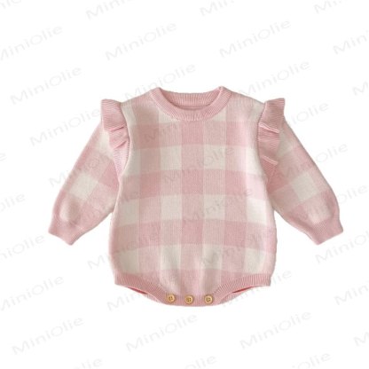Baby Plaid Knit Flutter Sleeves Bodysuit - image 13