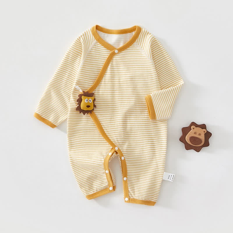 Baby 3d Animal Striped Kimono Romper - Yellow - 3-6M - image 8