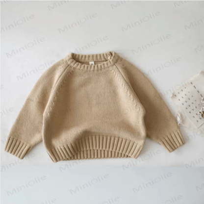 Kid Solid Color Knitted Sweater - Beige - 8Y - image 8