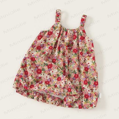 Toddler Cute Red Flower Suspenders Dress - image 3