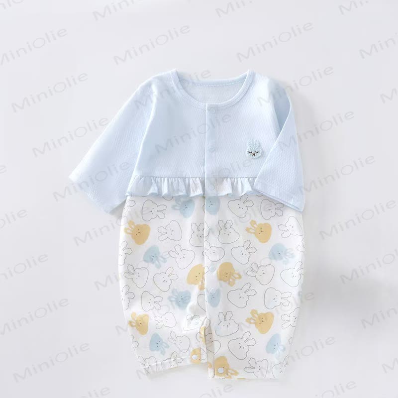 Baby Floral/Rabbit Ruffle Romper - Blue Rabbit - 12-18M - image 4