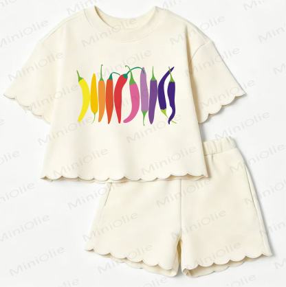 Baby Chili Print Scalloped Edge T-shirt and Shorts 2-Piece Set - Beige - 3-4T - image 1