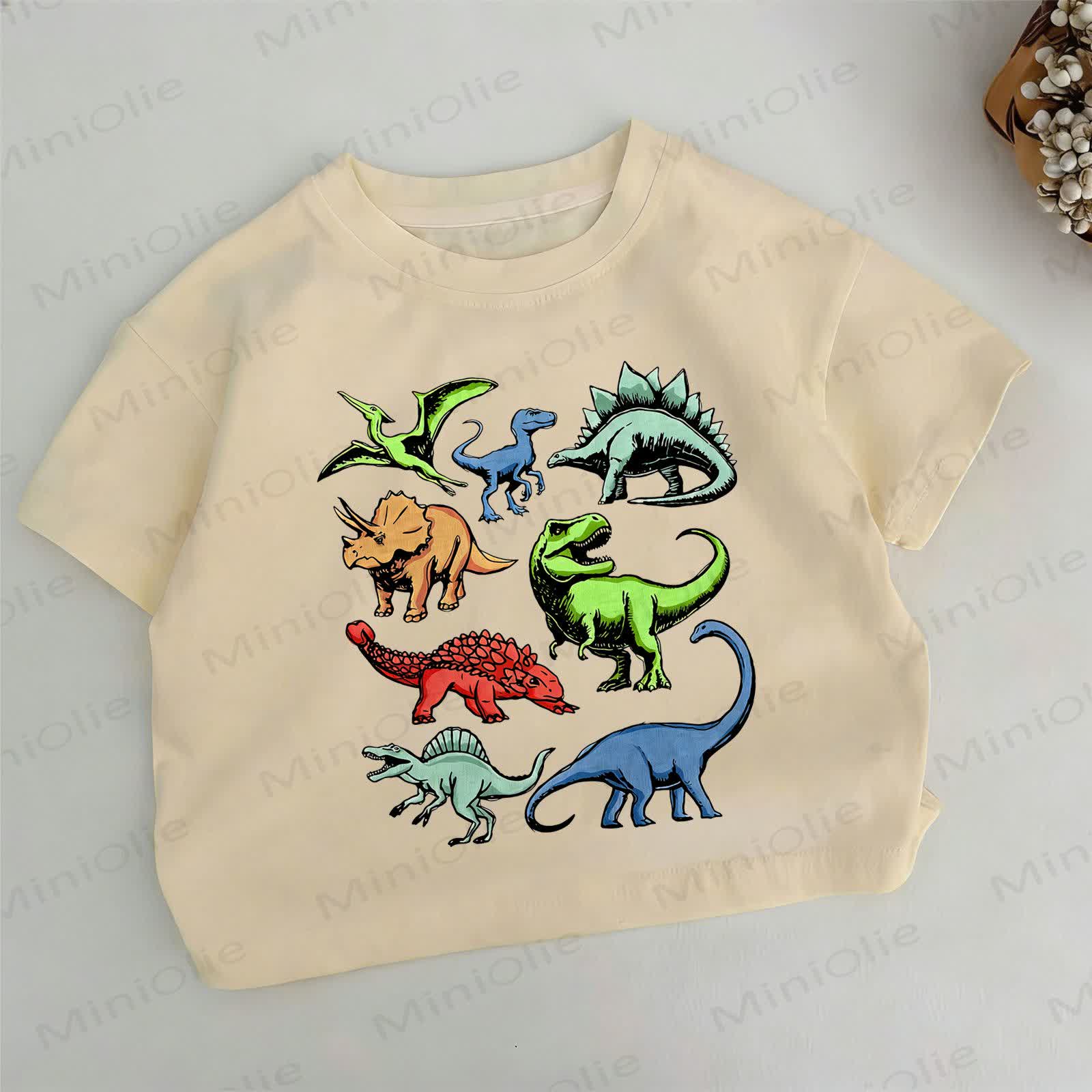 Toddler Kid Dinosaur Print Khaki T-shirt - Khaki - 12-13T - image 1