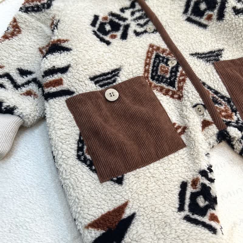 Baby Lamb Fleece Hooded Printed Romper - image 6