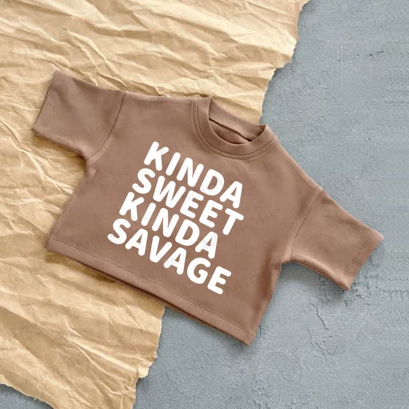 KINDA SWEET KINDA SAVAGE Baby Summer Casual T-Shirt - Brown - 2-3T - image 5
