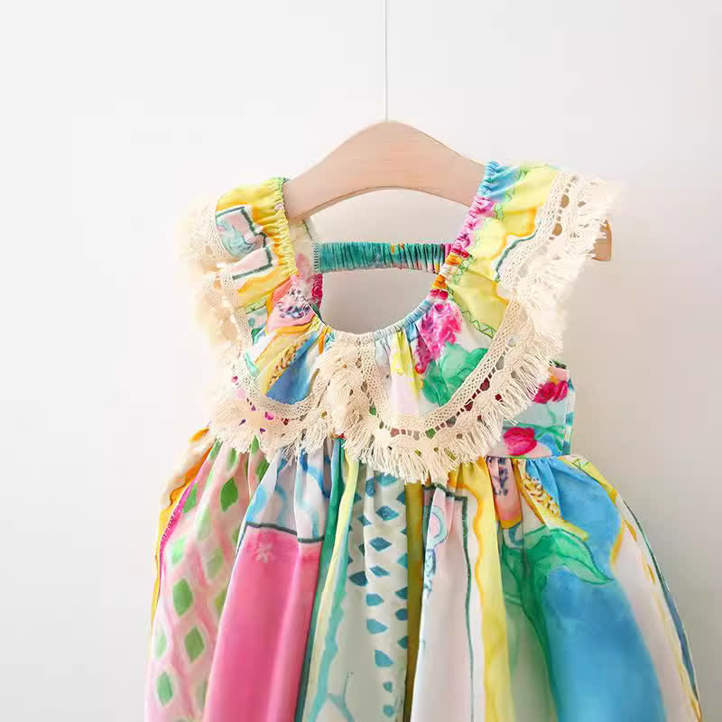 Toddler Multicolor Abstract Rhombus Dress - image 3