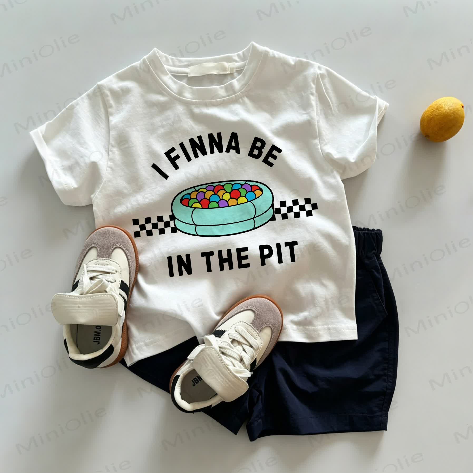 I FINNA BE IN THE PIT Baby Toddler White Tee and Navy Shorts 2-piece Set - White&Navy - 3-5T - image 1