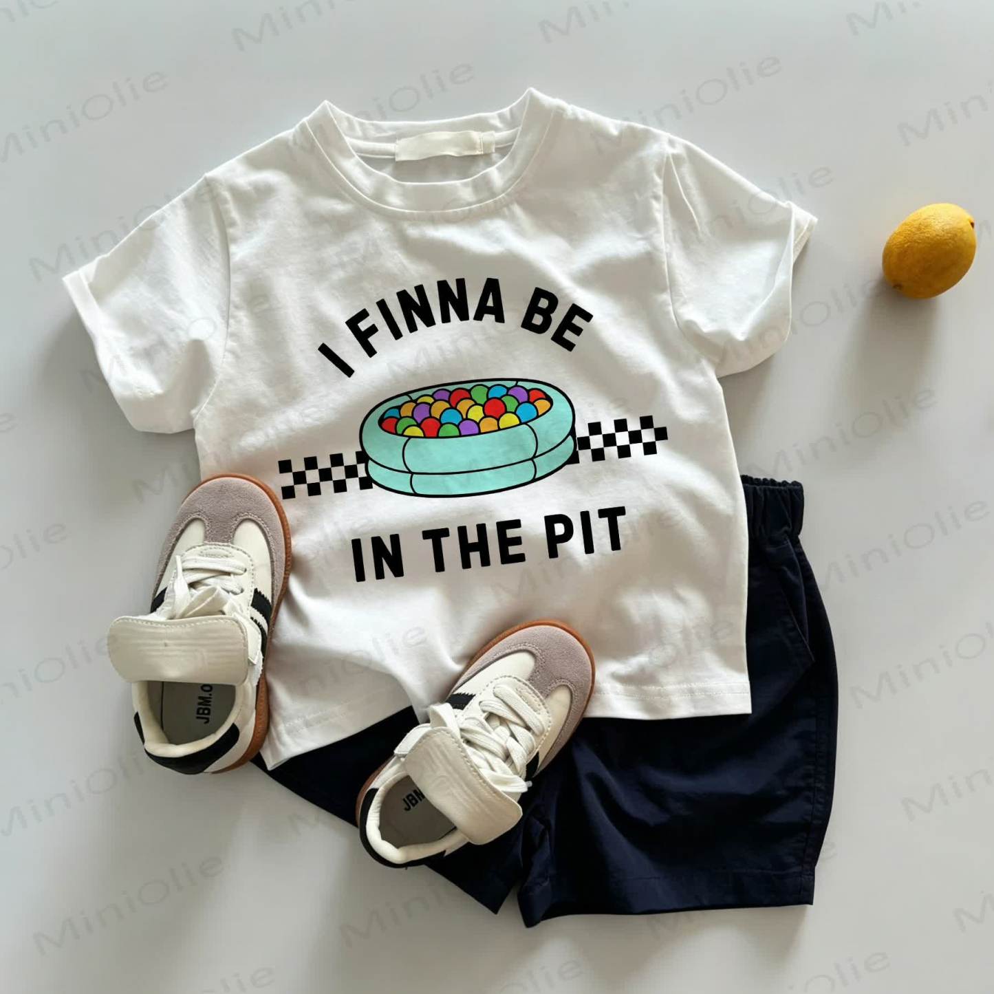 I FINNA BE IN THE PIT Baby Toddler White Tee and Navy Shorts 2-piece Set - White&Navy - 3-5T - image 1