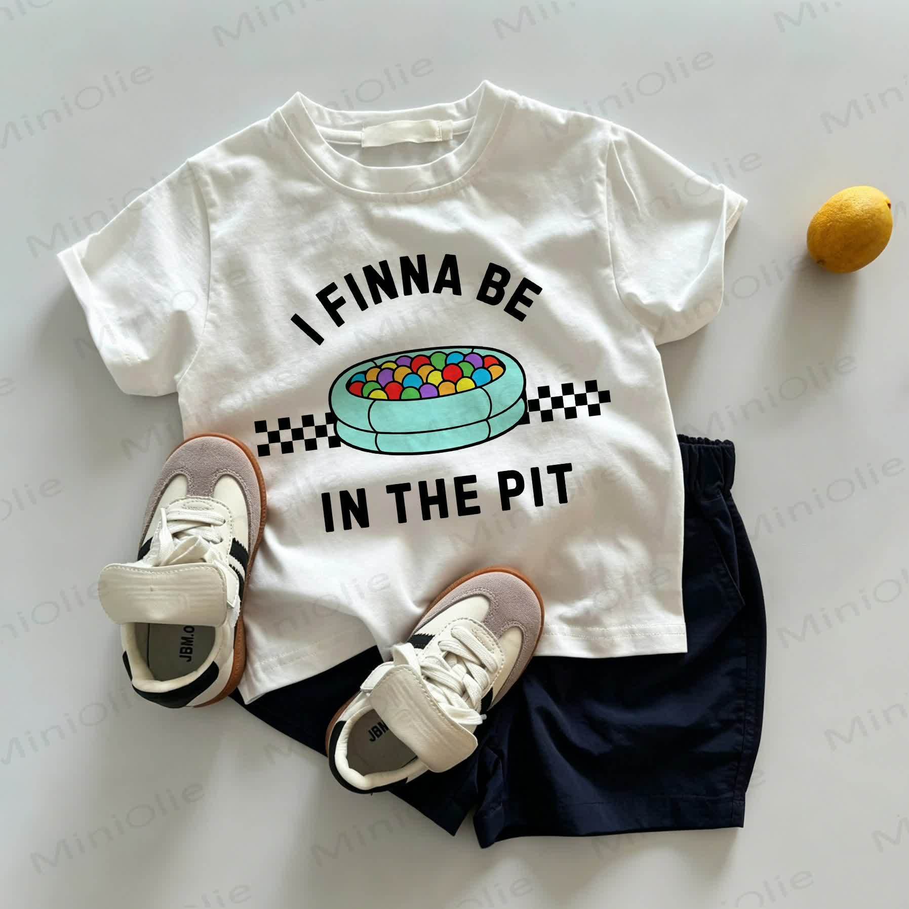 I FINNA BE IN THE PIT Baby Toddler White Tee and Navy Shorts 2-piece Set - White&Navy - 3-5T - image 1