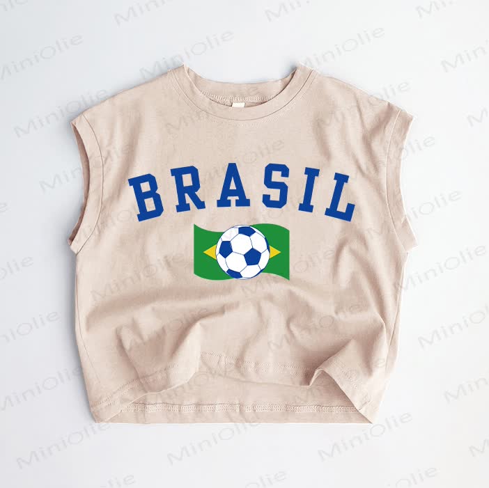 BRASIL Baby Toddler Football Print Khaki Tank Top - Khaki - 3-5T - image 1