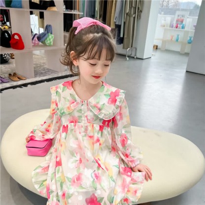 Toddler French Flower Beige Lapels Dress - image 9