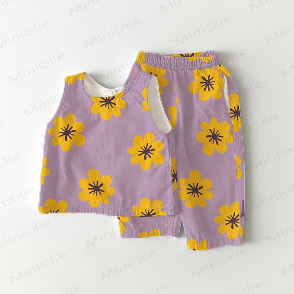 Baby Toddler Girls Floral Purple Top and Shorts 2-piece Set - Purple - 3-4T - image 1