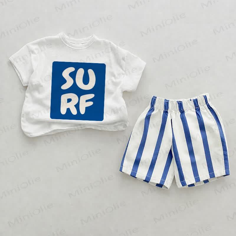 SURF Baby Blue Vertical Striped 2-piece Shorts Set - White&Blue - 2-3T - image 1