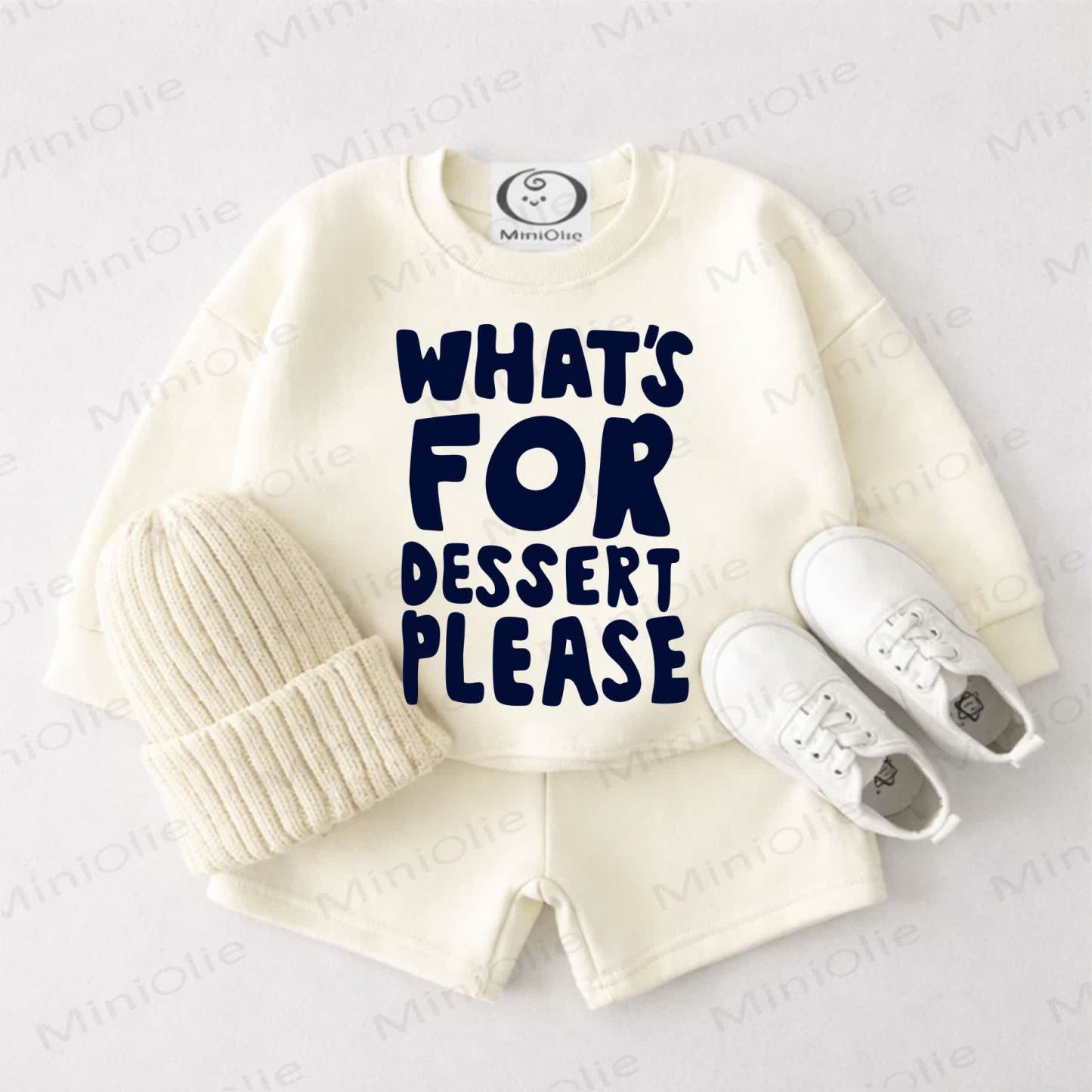 WHAT'S FOR DESSERT PLEASE Baby Cream White Sweatshirt and Shorts 2-piece Set - Cream White - 3-4T - image 1
