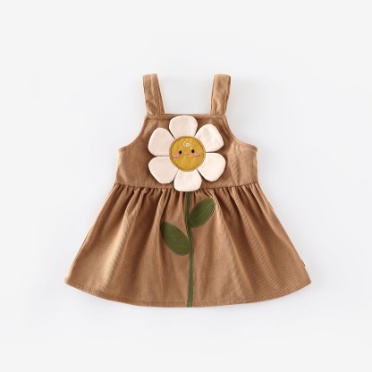 Baby Toddler Flower Cartoon Strap Dress - Brown - 5-7T - image 4