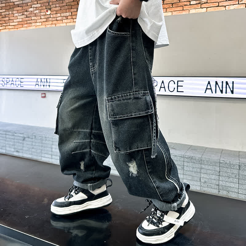 Kid Boy Washed Denim Cool Pants - Black - 14Y - image 8