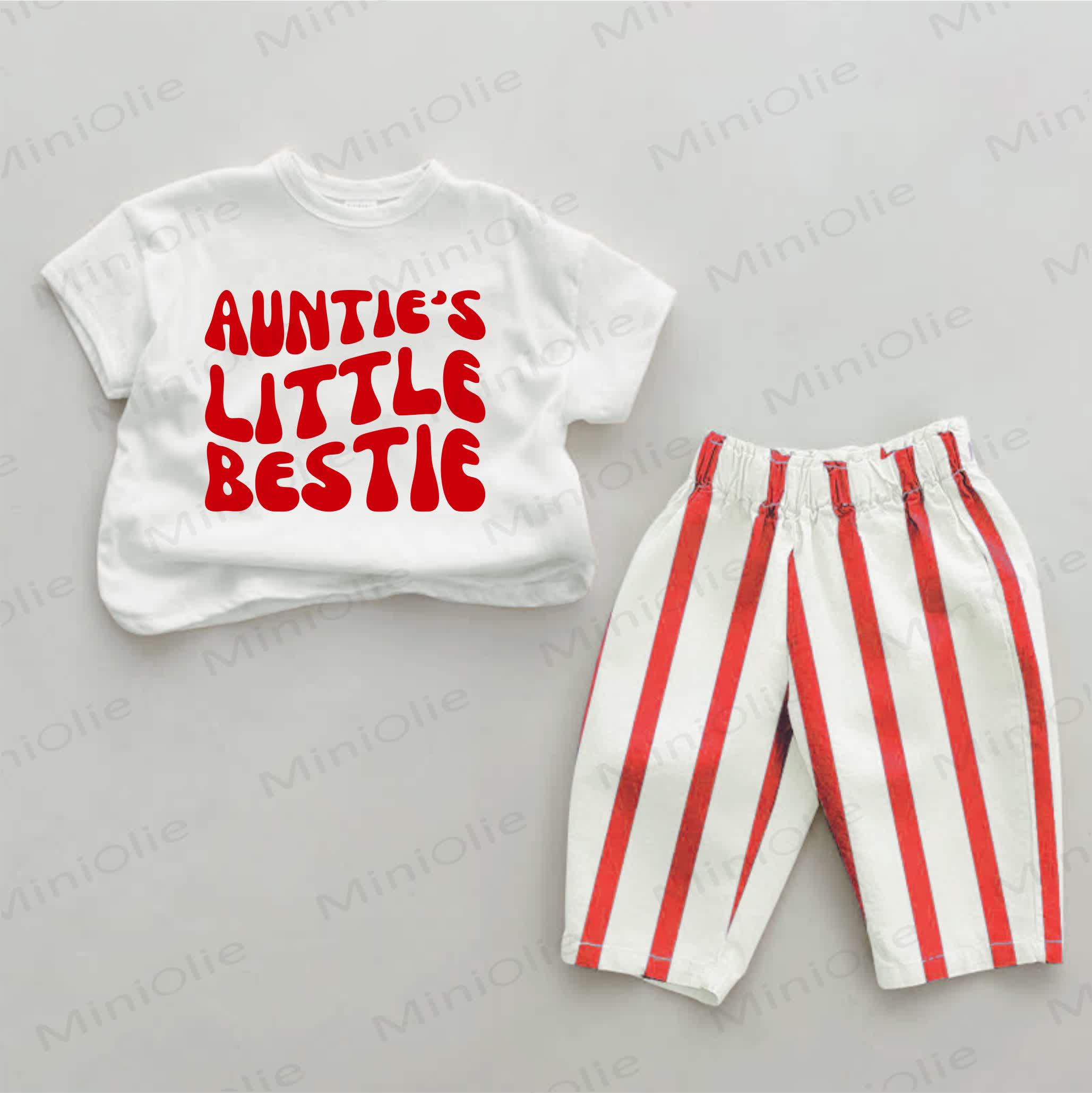 AUNTIE'S LITTLE BESTIE Baby Slogan Red Striped 2-piece Set - White&Red - 2-3T - image 1