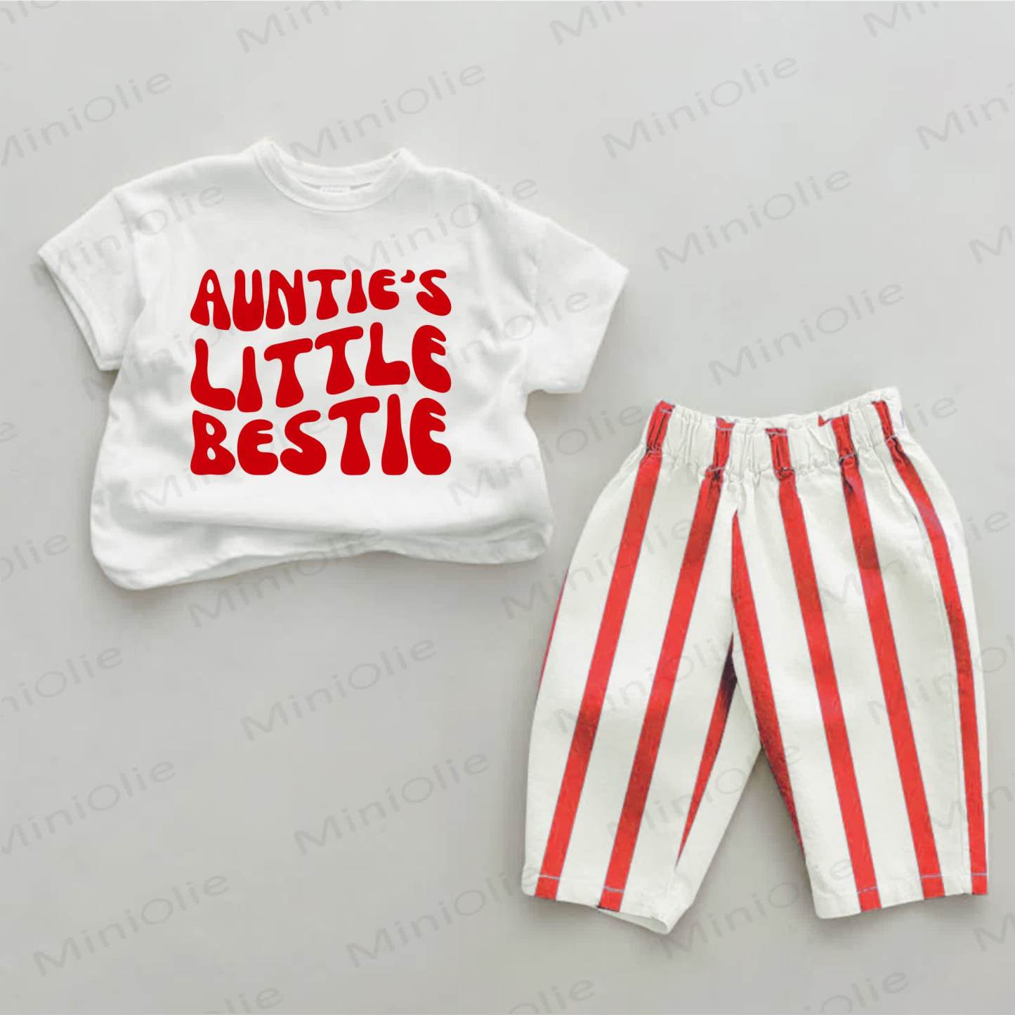 AUNTIE'S LITTLE BESTIE Baby Slogan Red Striped 2-piece Set - White&Red - 2-3T - image 1