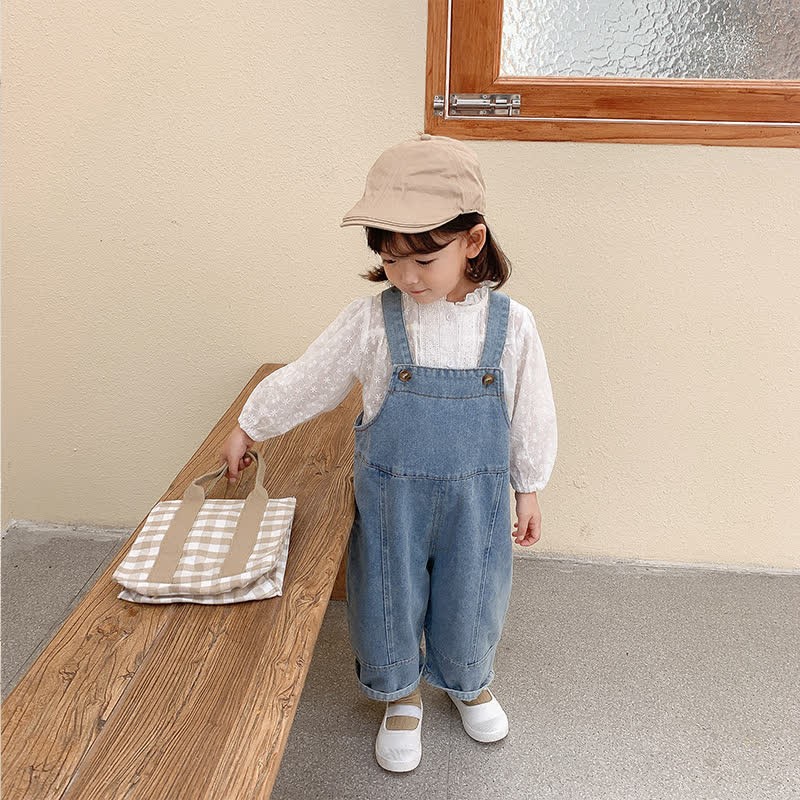 Toddler Solid Color Denim Blue Overalls - image 5