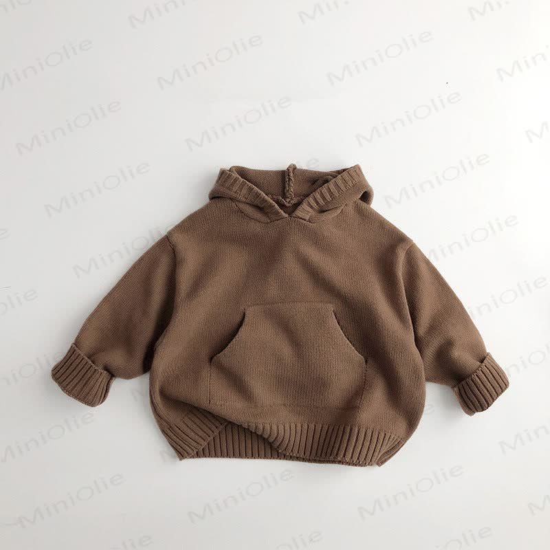 Toddler Solid Color Hooded Knitted Pocket Sweater - Coffee - 7-9T - image 3