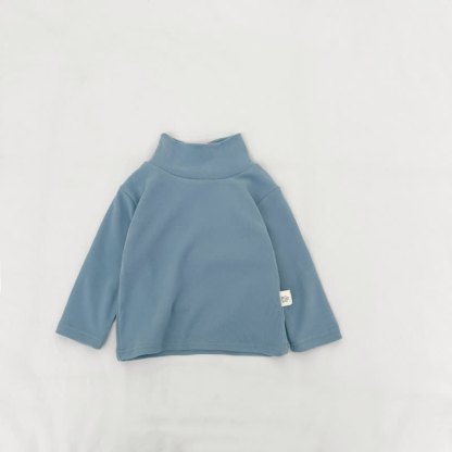  Baby Turtleneck Comfortable Solid Color T-shirt - Gray Blue - 3-5T - image 14