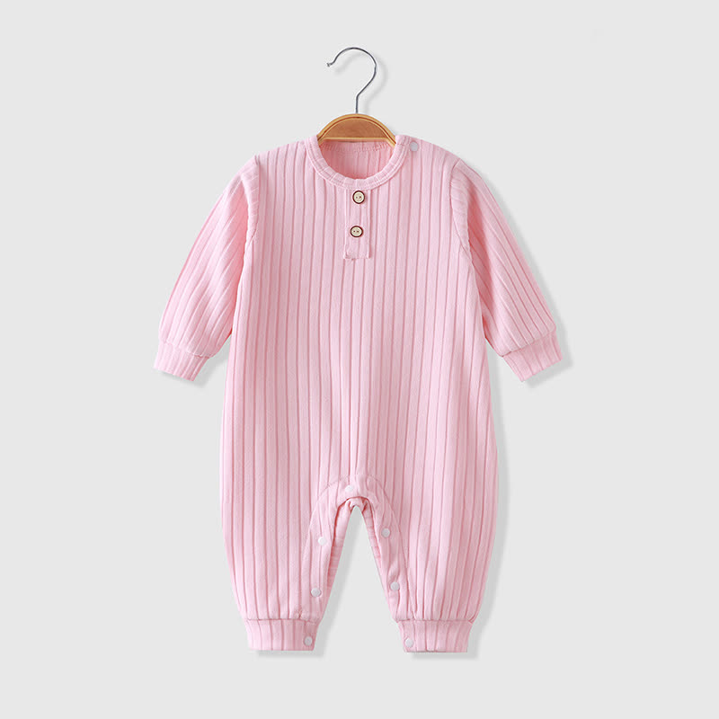 Baby Crew Neck Solid Color Ribbed Romper - Pink - 18-24M - image 6