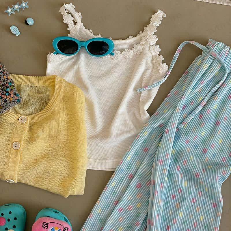 Toddler Girls Striped Full-Print Pants - Blue Dots - 8-9T - image 5