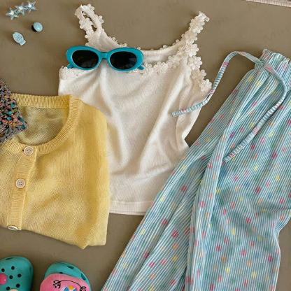 Toddler Girls Striped Full-Print Pants - Blue Dots - 8-9T - image 5