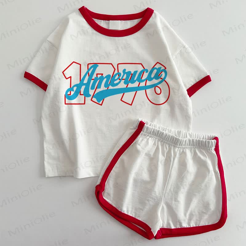 AMERICA 1776 Baby T-shirt and Shorts 2-Piece Set - White&Red - 3-5T - image 1