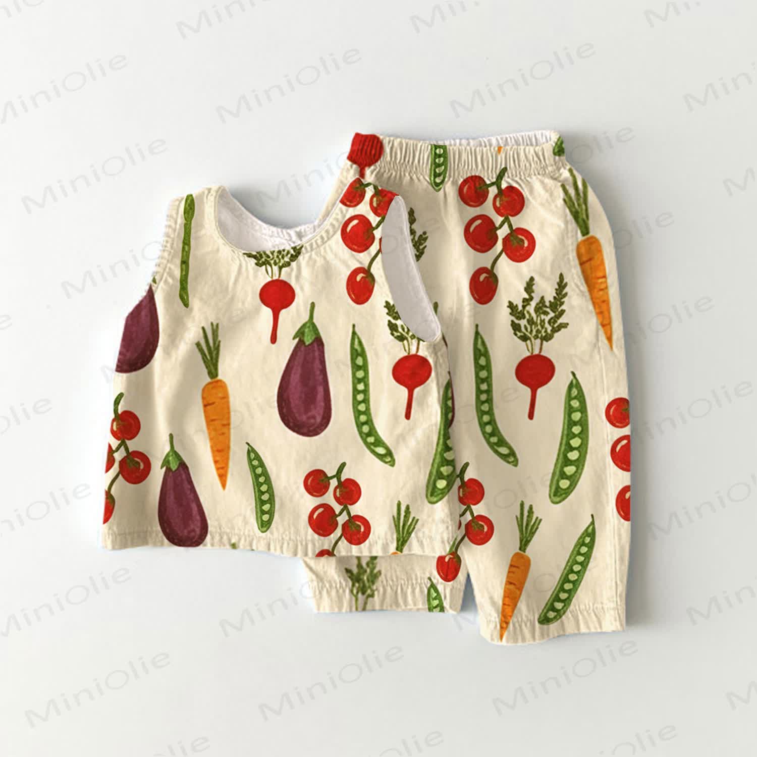 Baby Vegetable Print 2-piece Sleeveless Set - White - 3-4T - image 1