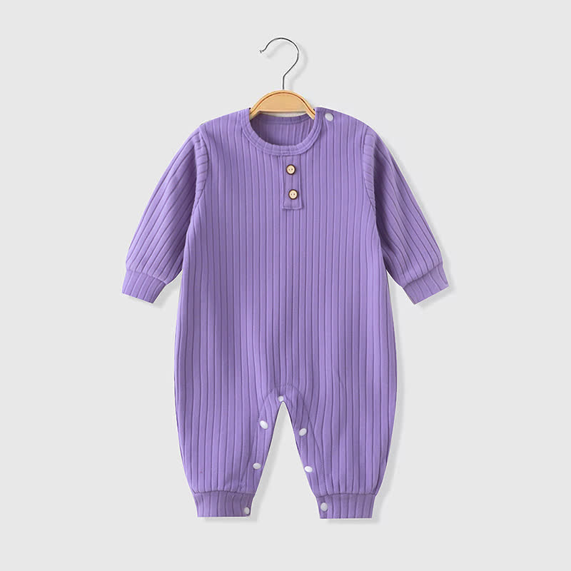 Baby Crew Neck Solid Color Ribbed Romper - Purple - 18-24M - image 8