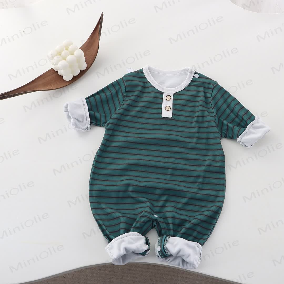 Baby Crew Neck Striped Romper - Green - 18-24M - image 8