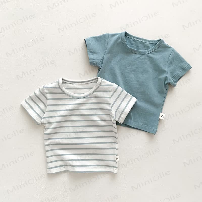 Baby Solid Color Striped Loose T-shirt - image 8