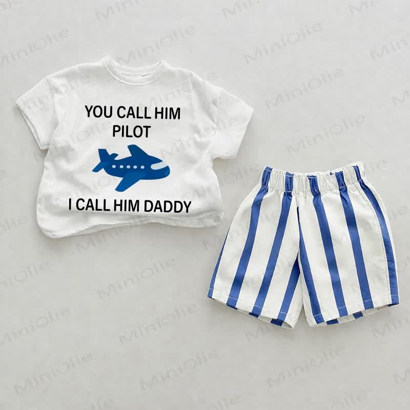 YOU CALL HIM PILOT I CALL HIM DADDY Baby Blue Vertical Striped 2-piece Shorts Set - White&Blue - 2-3T - image 1