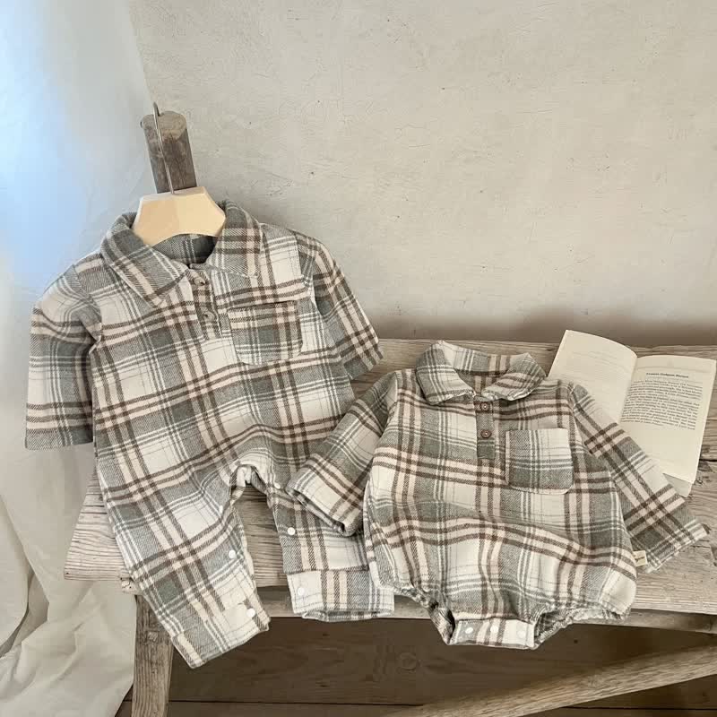 Baby Retro Plaid Lapel Romper/Bodysuit - image 11