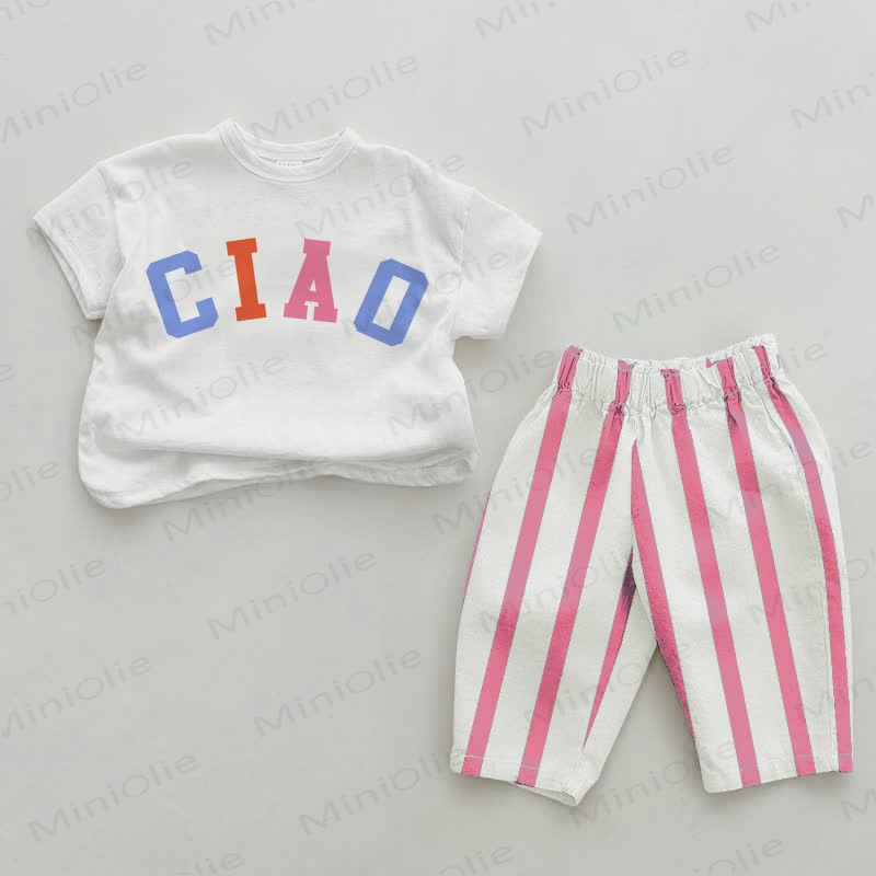 CIAO Baby Pink Vertical Striped 2-piece Set - White&Pink - 2-3T - image 1