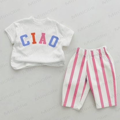CIAO Baby Pink Vertical Striped 2-piece Set - White&Pink - 2-3T - image 1