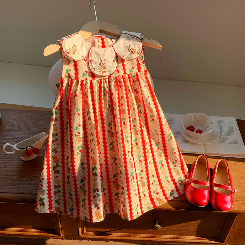 Toddler Red Embroidered Bunny Strawberry Dress - image 5