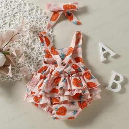 Baby Strawberry Strap Bodysuit with Headband - image 2