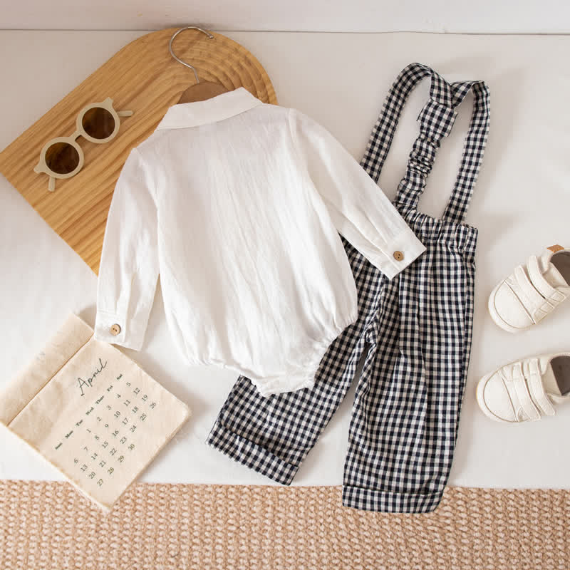 Baby Boy Gentleman Plaid Bodysuit Overalls 2-piece Set - image 5