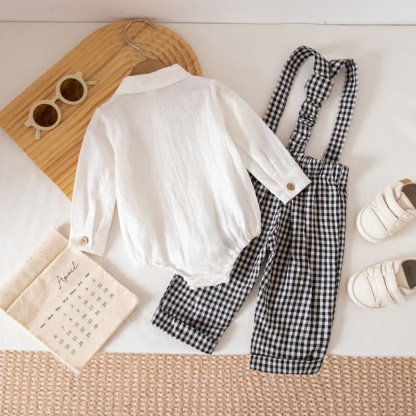 Baby Boy Gentleman Plaid Bodysuit Overalls 2-piece Set - image 5