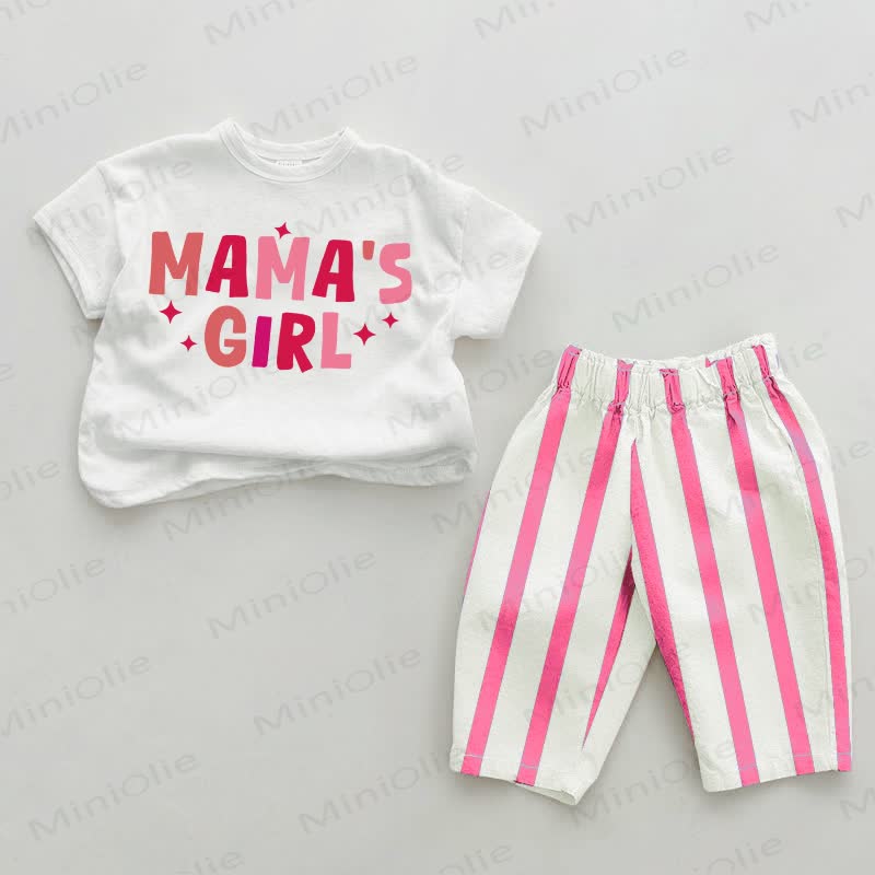 MAMA'S GIRL Baby Pink Vertical Striped 2-piece Set - White&Pink - 2-3T - image 1